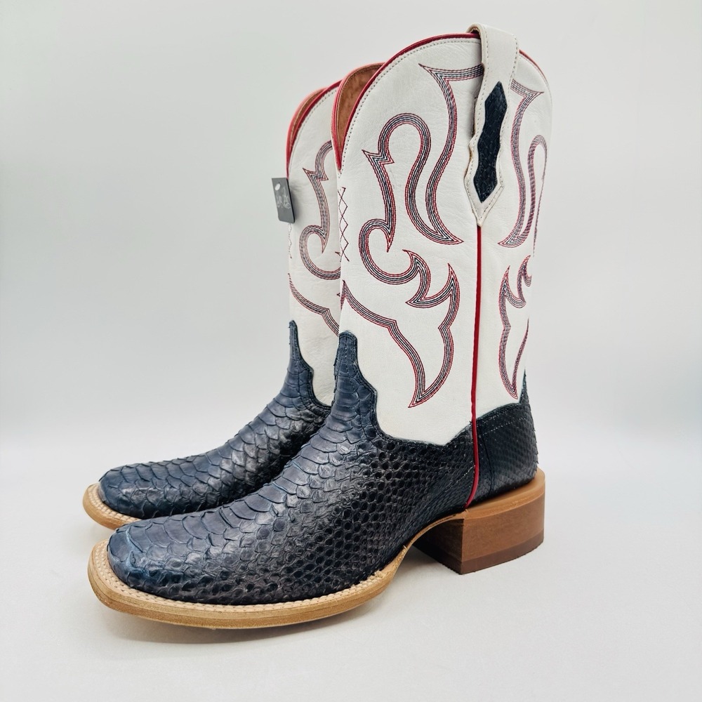 Dan Post Penny Genuine Python Boots Women's Size 9 M White Red Blue Exotic